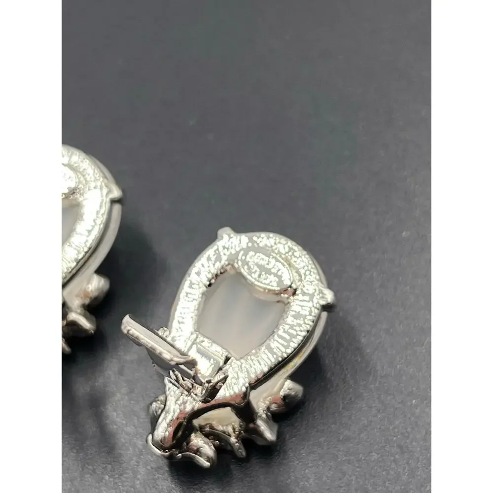 Kenneth Jay Lane White Lucite & Clear Crystal Clip-On‎ Earrings - Picture 7 of 12